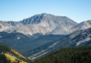 Independence Pass viewpoint of mountain and trees in a valley